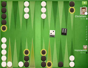 Du får vist alle mulige træk ved at løfte en brik. Backgammon